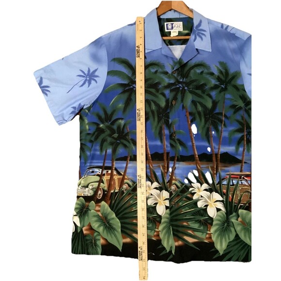 RJC Men’s Vtg Hawaiian Shirt 2XL Blue White Station Wagon Cars Aloha Pocket - Picture 8 of 16
